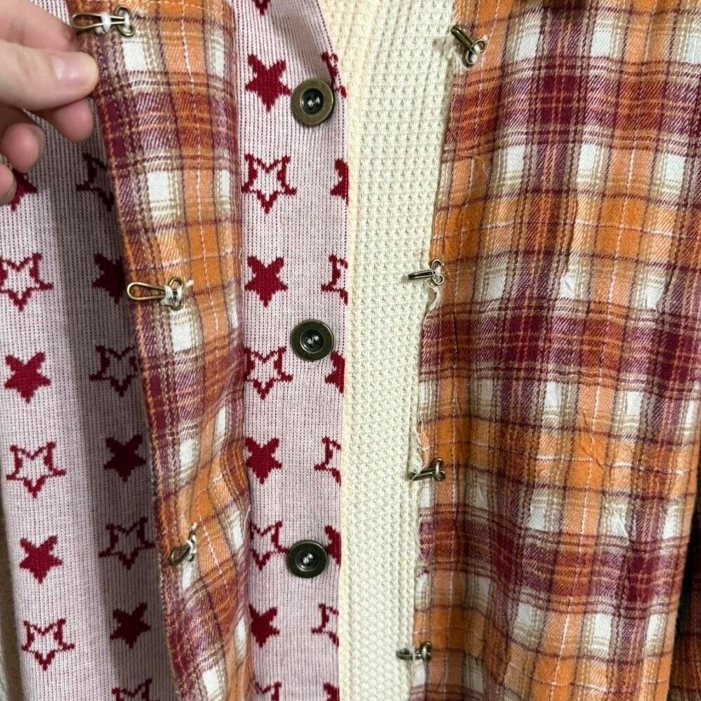POL Patchwork Shacket Boho Plaid & Star Contrast Long Sleeve Jacket Large NEW - Picture 9 of 10